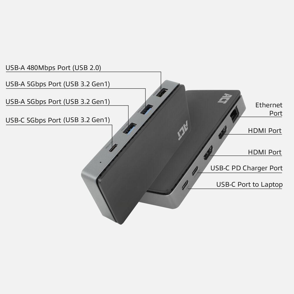 ACT Докинг станция USB-C, 4K, 2 x HDMI, Ethernet, USB-C, 3x USB-A 3