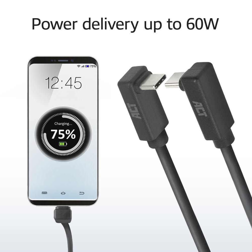 ACT Кабел USB-C - USB-C, 2м, 10Gbps 60W, ъглов нагоре/надолу 4