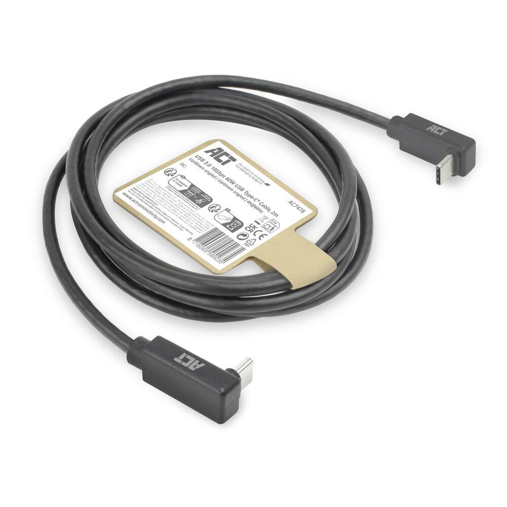 ACT Кабел USB-C - USB-C, 2м, 10Gbps 60W, ъглов нагоре/надолу 7