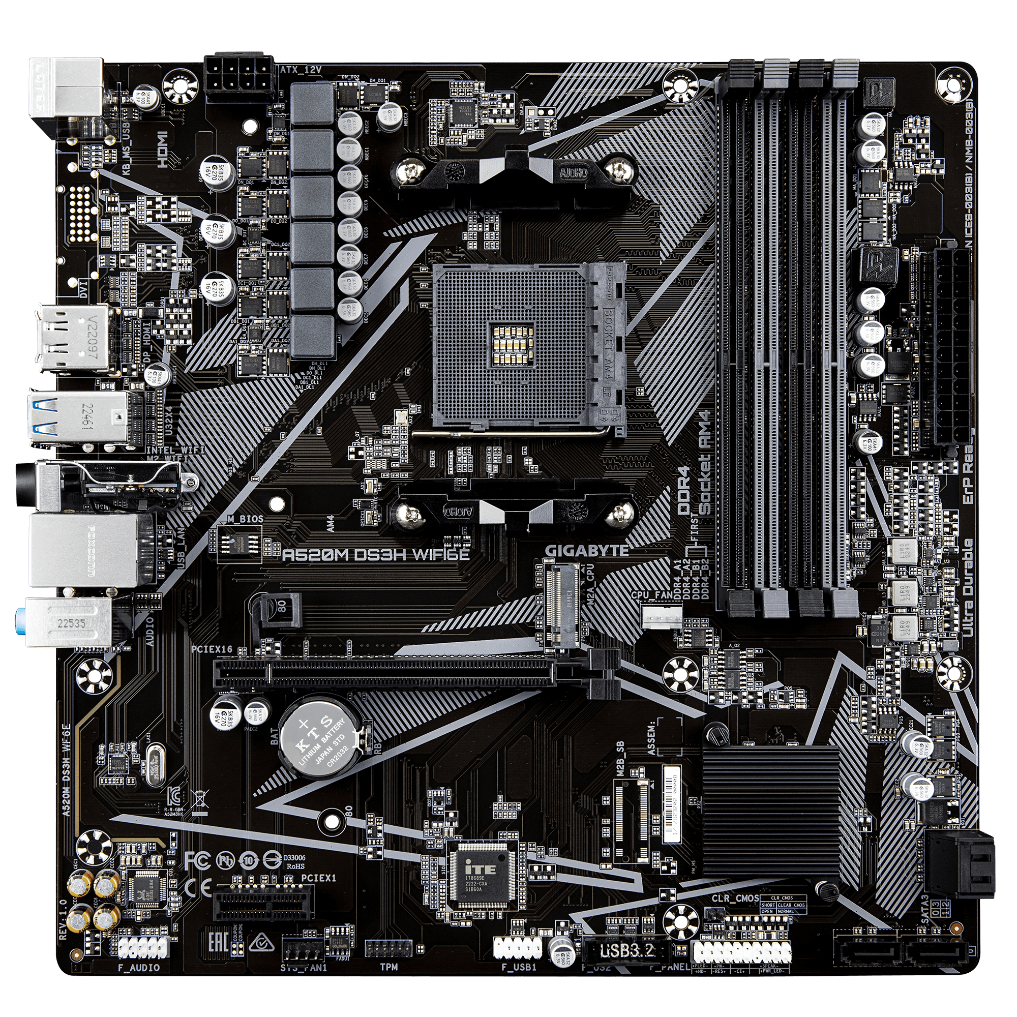 Дънна платка GIGABYTE A520M DS3H WiFi 6E, Socket AM4 1