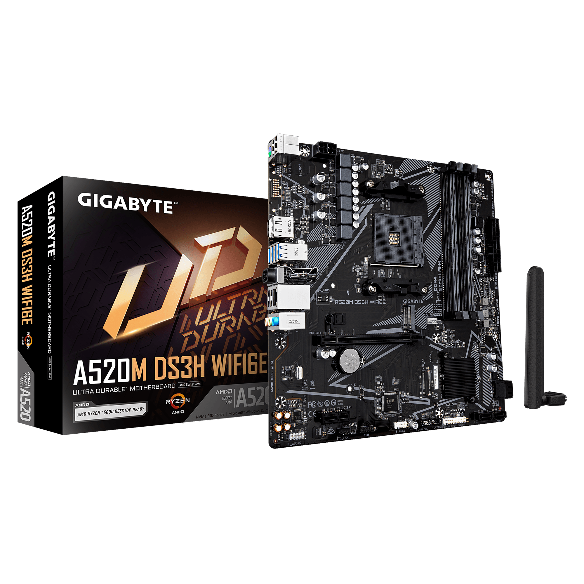 Дънна платка GIGABYTE A520M DS3H WiFi 6E, Socket AM4 4