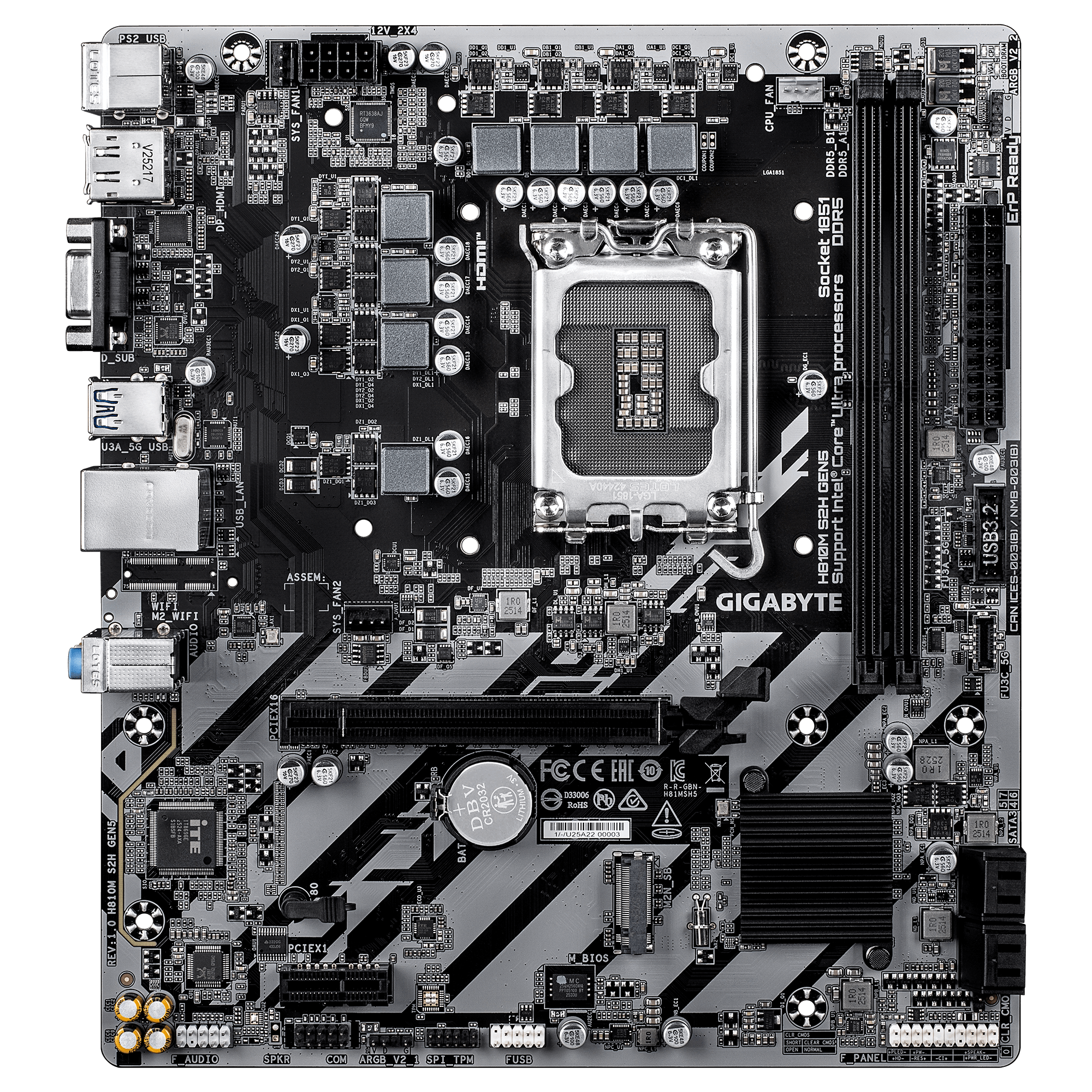 Дънна платка GIGABYTE H810M S2H Gen5, LGA 1851, DDR5 1